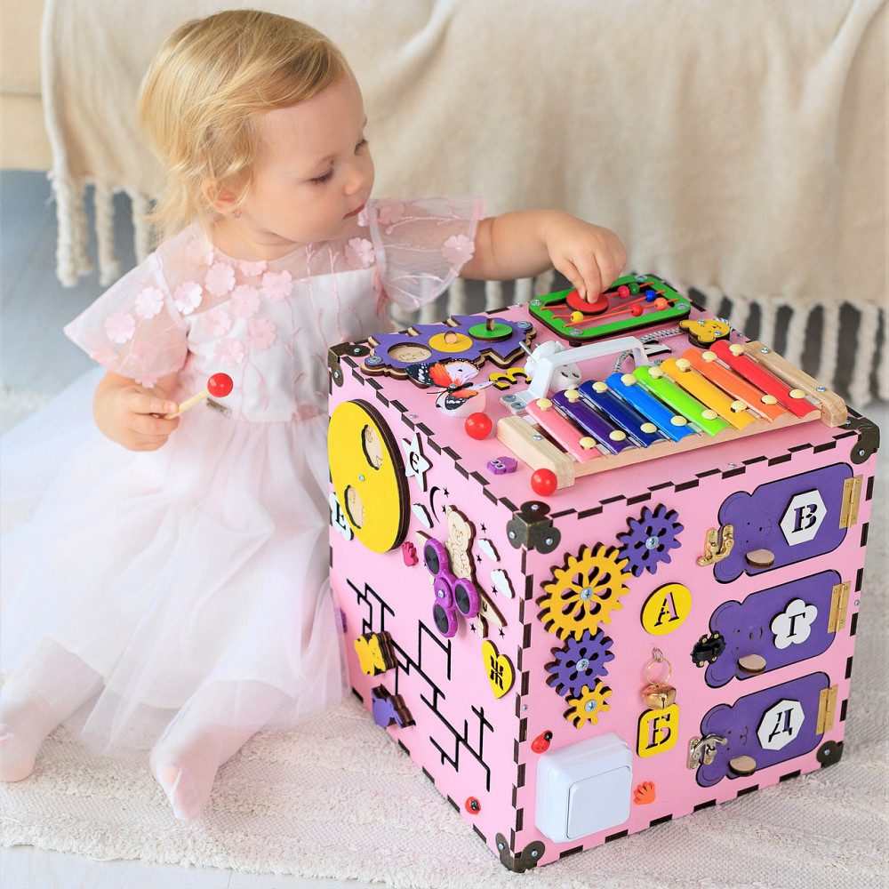 Развивающий бизикуб бизиборд деревянный для детей 30*30*30 бизикуб для девочки детский розовый от 6 мес Бизиборд для девочки 1 год Тернополь - изображение 11