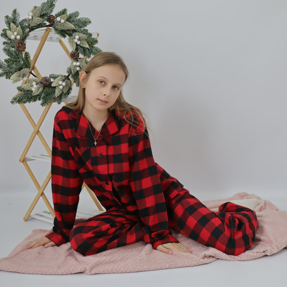 Байкова тепла дитяча піжама в чорно-червону карту сорочка + штани 152 Кам'янець-Подільський - фото 4