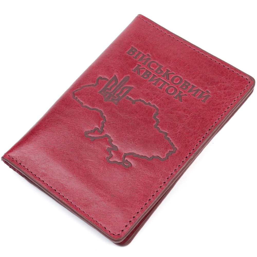 Жіноча обкладинка на військовий квиток із глянсової шкіри Карта GRANDE PELLE 16779 Бордова Київ - фото 10