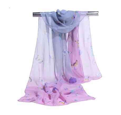 Женский шифоновый шарфик сиреневый с принтом бабочек - размер шарфа приблизительно 145*48см, 100% вискоза Киев