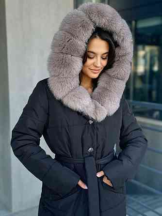 Жіноча куртка пальто плащ із натуральним хутром песця Чорний XS/S Харків