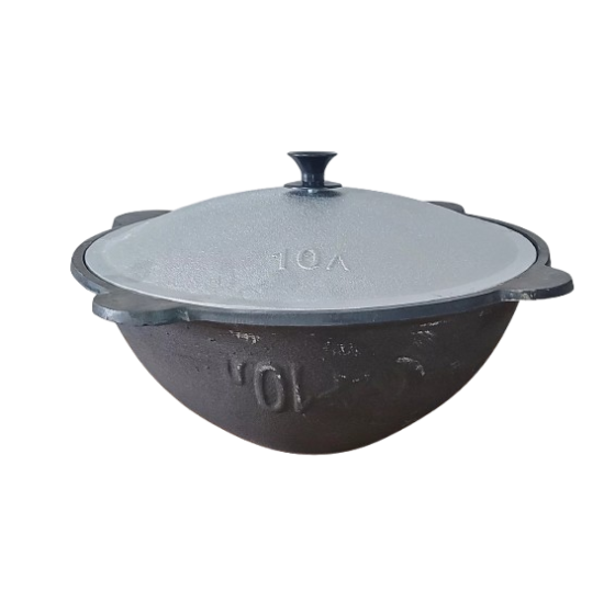 Казан чавунний узбекський 10 л із плоским дном і алюмінієвою кришкою Вінниця