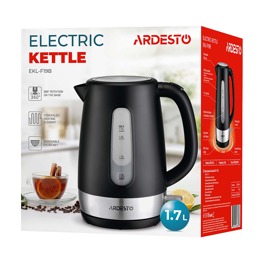 Електрочайник ARDESTO 1.7л, Strix, пластик, чорний матовий Киев - изображение 12