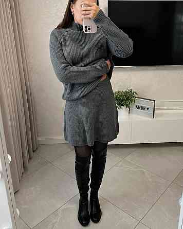 Женский базовый теплый костюм двойка мелкая машинная вязка Антрацит Одесса