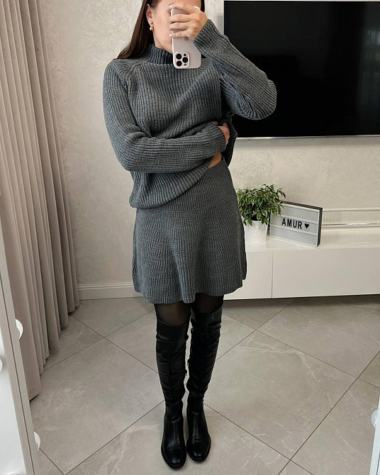 Женский базовый теплый костюм двойка мелкая машинная вязка Антрацит Одесса - изображение 6