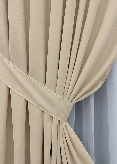 Комплект готовых штор VR-Textil Микровелюр Petek № 1826ш Бежевый 150х270 см 2 шт (33-1035) Киев - изображение 5