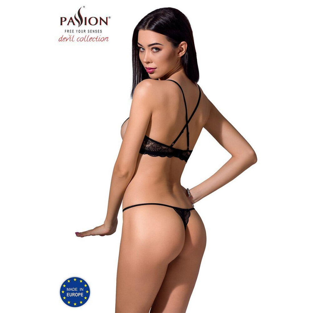 Комплект білизни Passion Exclusive QUENTRIS BIKINI S/M, black, стрінги і напіввідкритий ліф Sex Aura Київ - фото 2