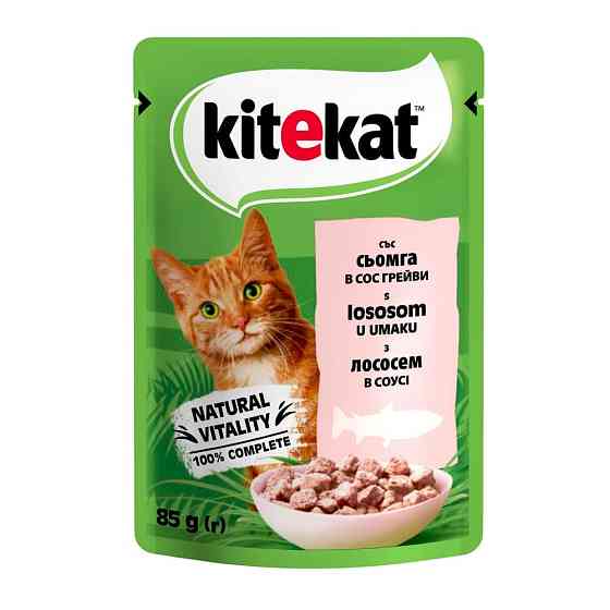 Kitekat Natural Vitality (Пауч) Консервы для кошек с лососем в соусе, 85 г (блок 28 шт) Винница
