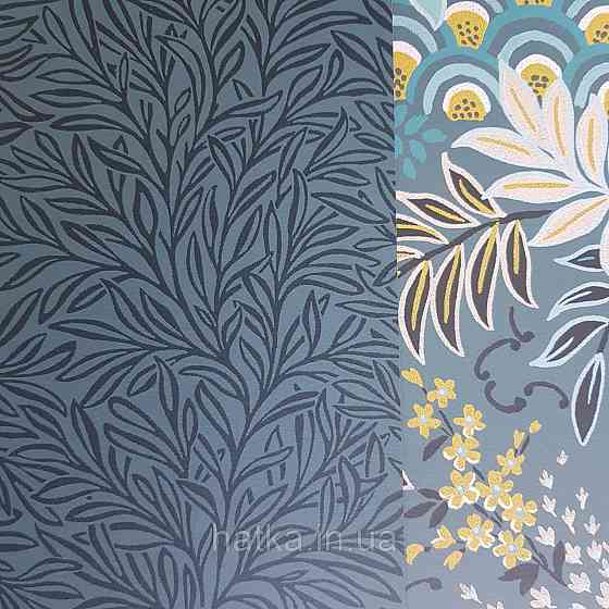 Шпалери флізелінові екологічно чисті Rasch Salisbury 0.53х10 листя гілки маленькі чорні на темно сірому Київ