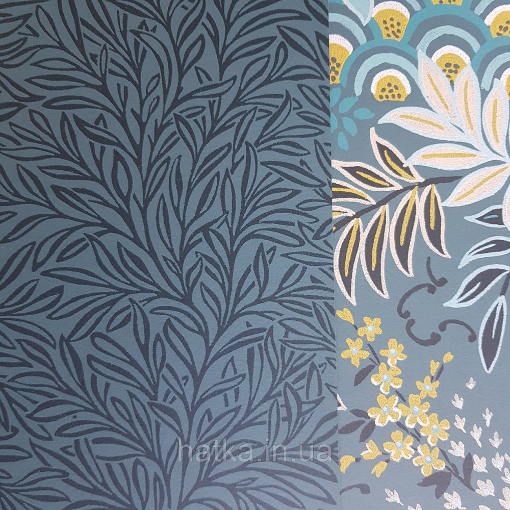 Шпалери флізелінові екологічно чисті Rasch Salisbury 0.53х10 листя гілки маленькі чорні на темно сірому Київ - фото 2