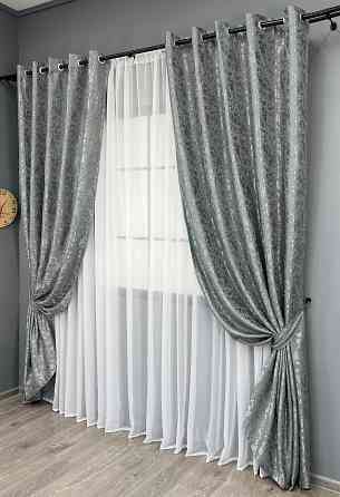 Комплект штор на люверсах VR-Textil Льон мармур Pavliani ХО № 1264ш Сірий 150х250 см 2 шт (37-0317) Київ