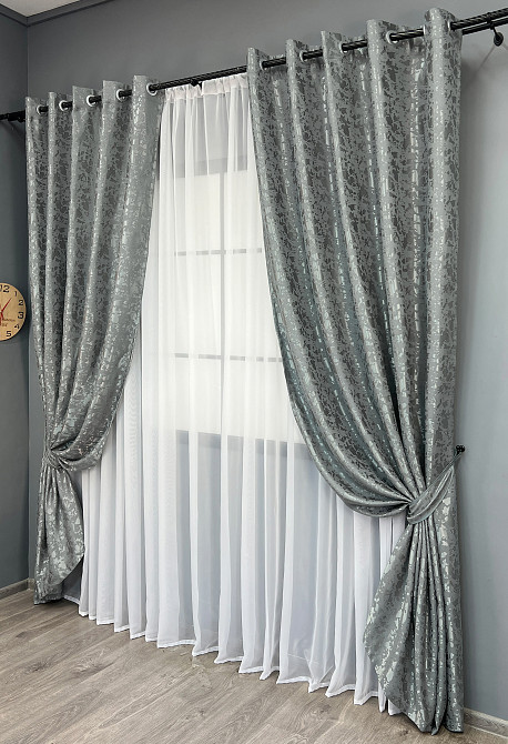 Комплект штор на люверсах VR-Textil Льон мармур Pavliani ХО № 1264ш Сірий 150х250 см 2 шт (37-0317) Київ - фото 3