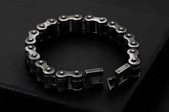 Чоловічий браслет RESTEQ з нержавіючої сталі у вигляді мотоциклетного ланцюга 23 см — чорний браслет зі сталі 316L Київ
