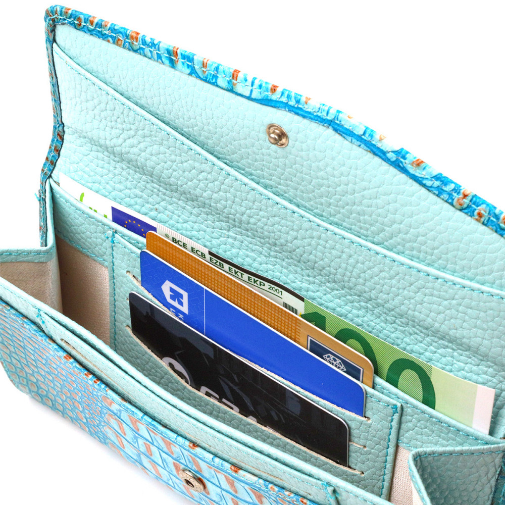 Чудове портмоне для жінок з натуральної шкіри з тисненням під крокодила CANPELLINI 21703 Блакитне Київ - фото 6