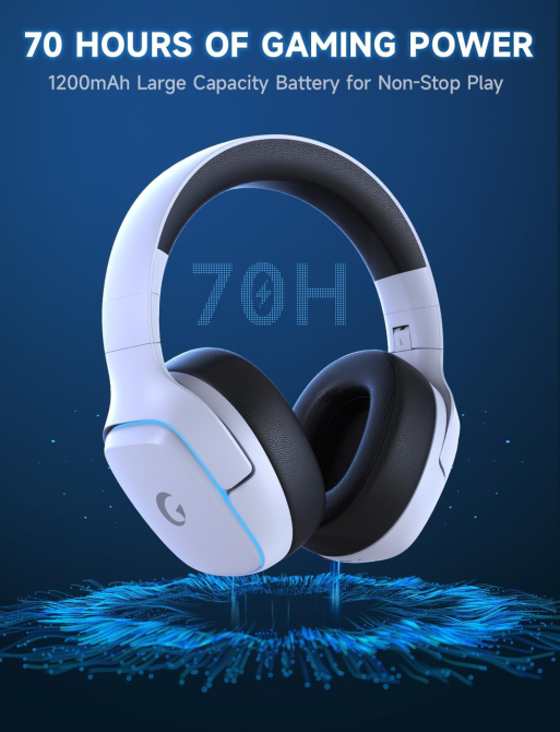 Игровые наушники Gvyugke беспроводные 2.4 ГГц Bluetooth 5.3, 7.1, 50 мм, 70 ч, микрофон, LED, для PS5 PS4 ПК Switch, белые Киев - изображение 5