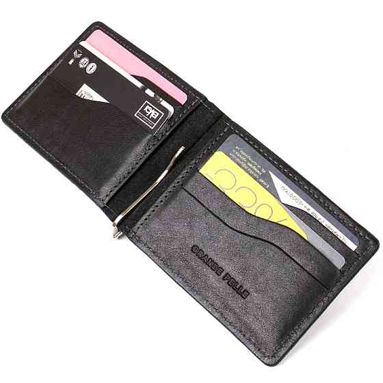 Чоловічий шкіряний затиск для грошей GRANDE PELLE 11475 Чорний Київ