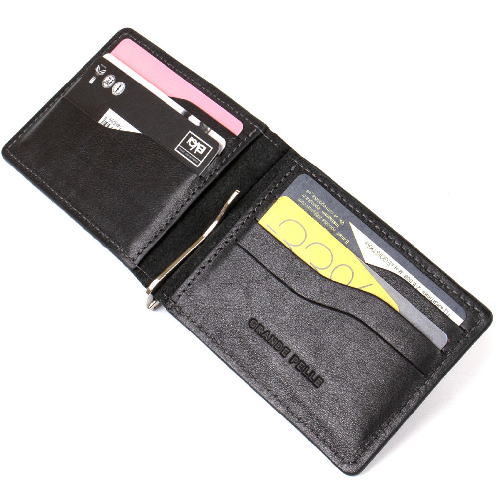 Мужской кожаный зажим для денег GRANDE PELLE 11475 Черный Киев - изображение 5