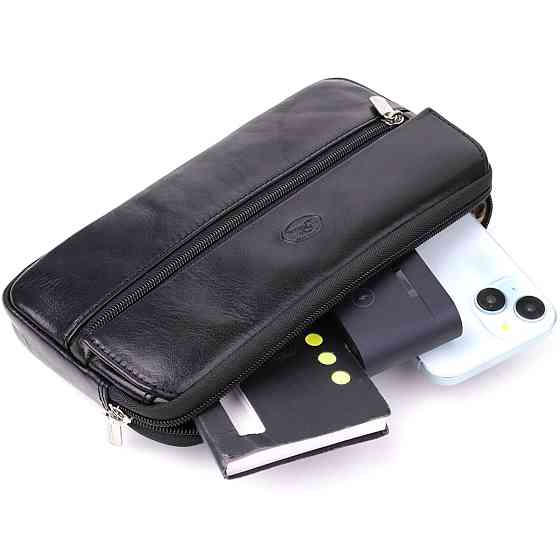 Місткий чоловічий клатч з гладкої натуральної шкіри Чорний (Tony Perotti) Київ