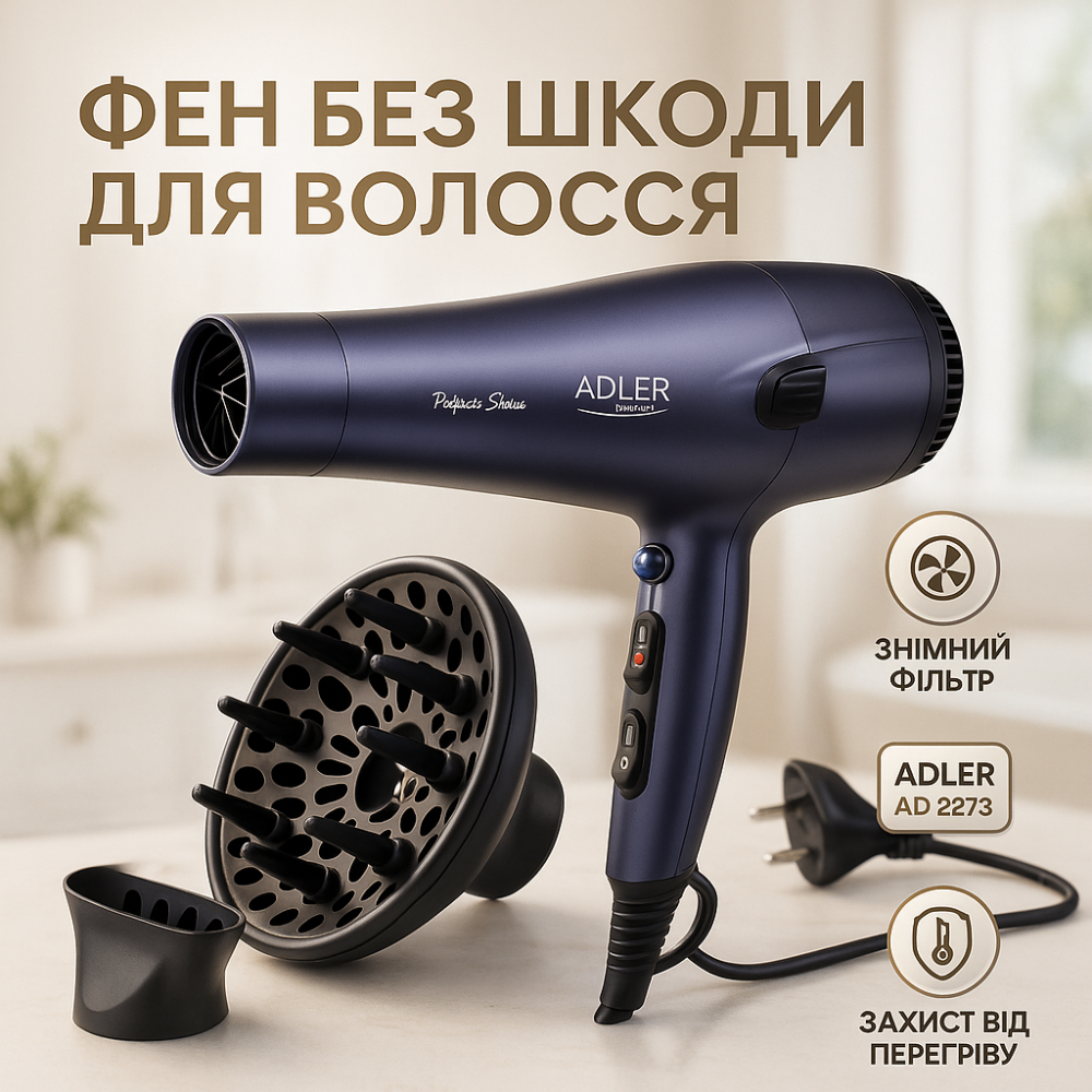Фен для волос с холодным обдувом Adler, Фен для волос с насадками универсальный Электрофен насадками JO-16 Львов - изображение 11