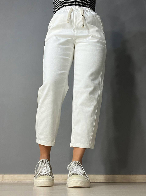 Джинси жіночі A-N 9962 MOM кюлоти укорочені резинка на таліі шнурок білі, білий, M, M, 76 см, 100 см Київ - фото 1