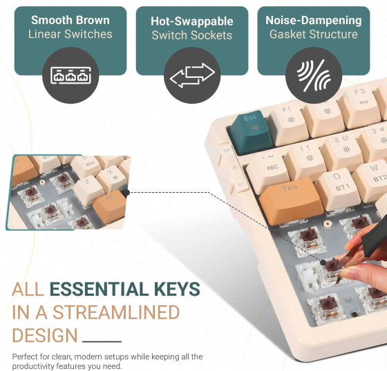 Механічна клавіатура Qisan 100 клавіш, 98%, Bluetooth/2.4 ГГц/USB-C, Brown Switch, Hot-Swap, RGB, US Layout Київ