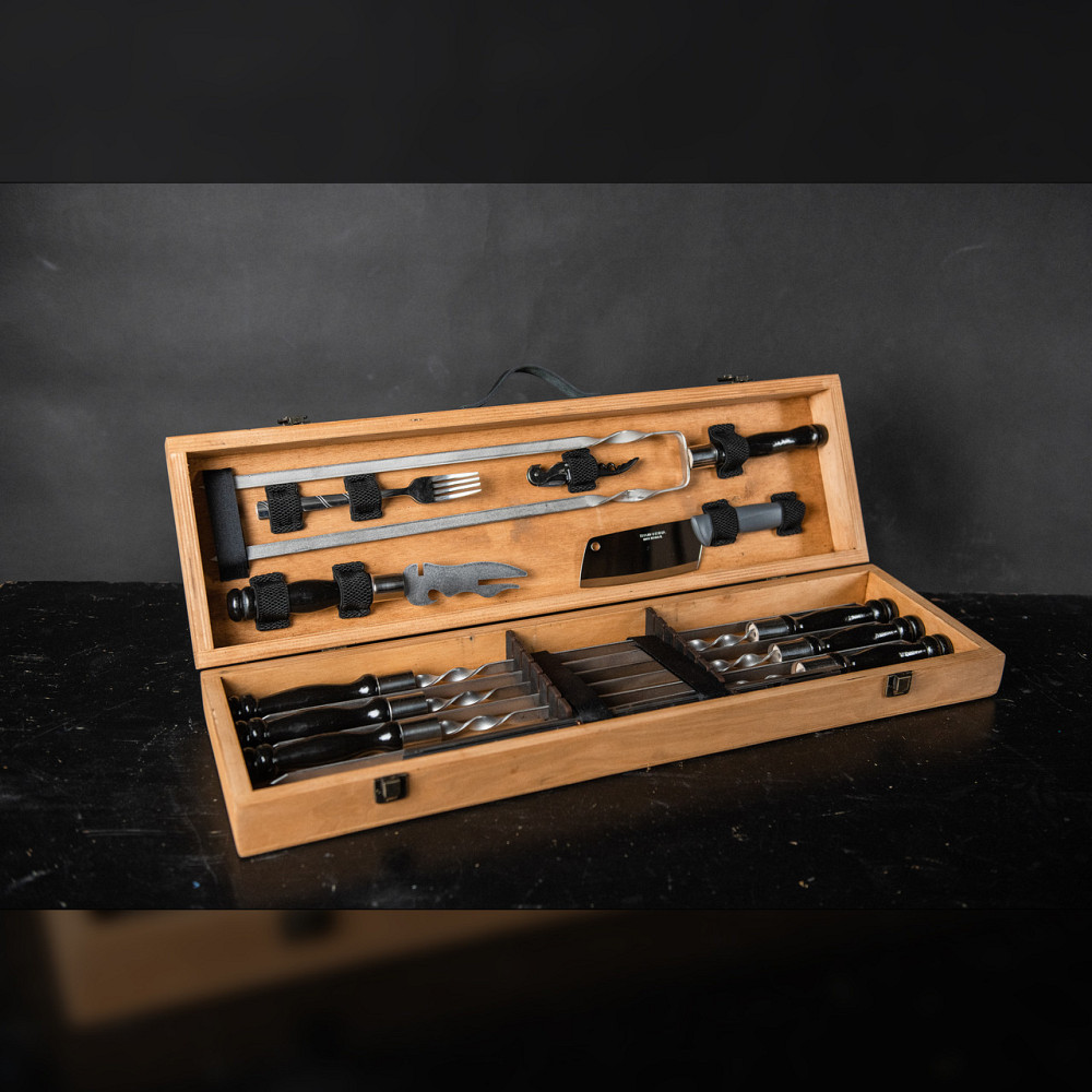 Шампури подарункові набір бокс для пікніка гриля та барбекю Оригінальні Віп подарунки на день народження татові, хлопцю, Тернопіль - фото 4