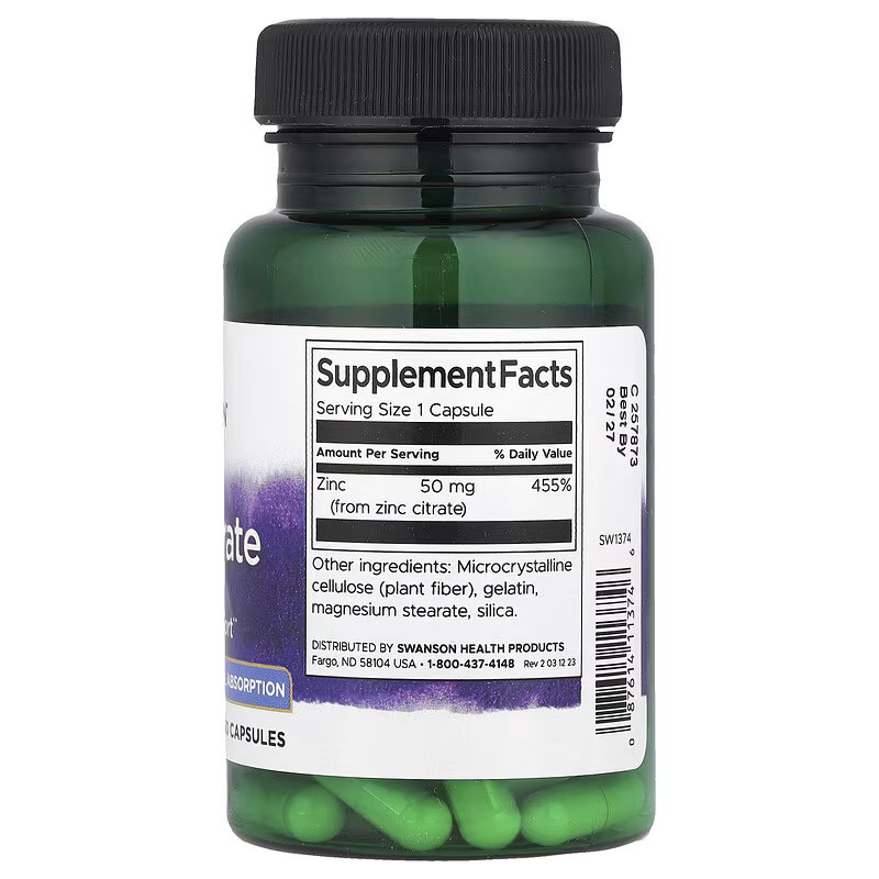 Цинк Swanson Zinc Citrate 50 mg 60 Caps Луцьк - фото 2