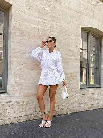 Женское легкое платье-комбинезон с принтом натуральный муслин 46/48, Белый 2 Одесса