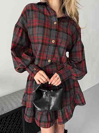 Жіночий стильний костюм-двійка: сорочка та спідниця в карту тіар Графіт, 46/48 Одеса