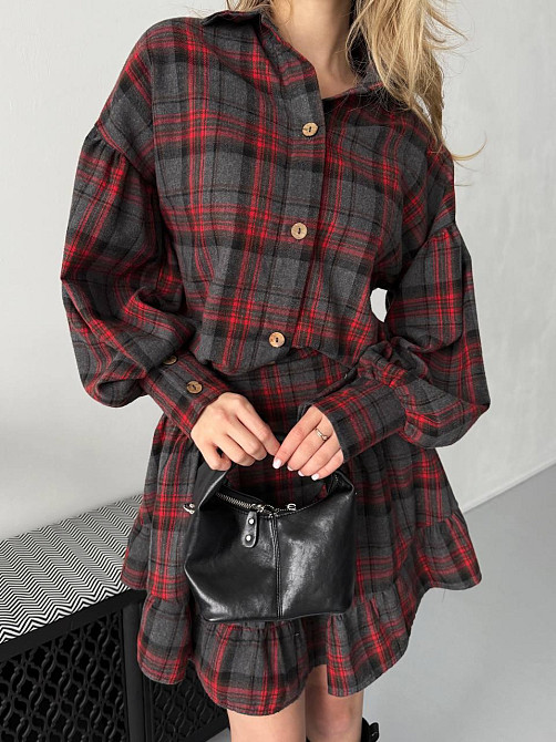 Жіночий стильний костюм-двійка: сорочка та спідниця в карту тіар Графіт, 46/48 Одеса - фото 3