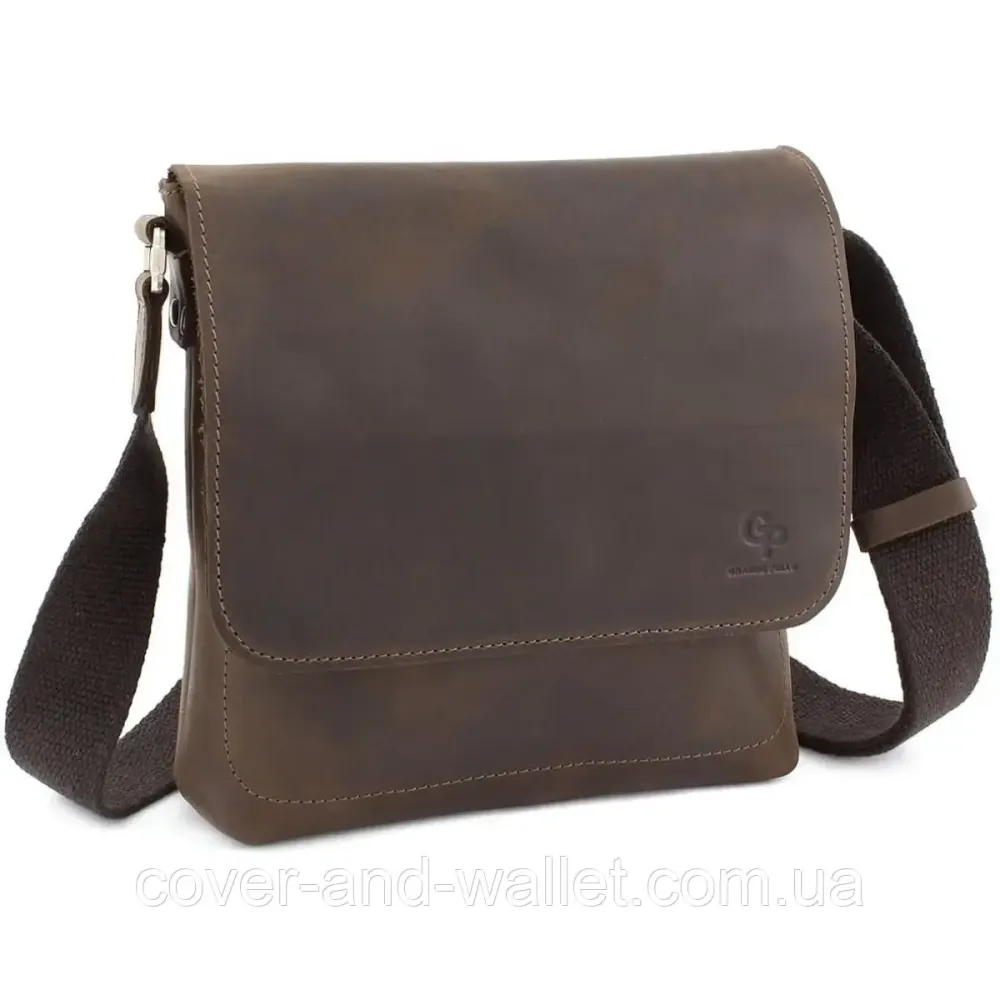 Коричневая наплечная сумка на магнитах из винтажной кожи Grande Pelle 754120 Киев - изображение 2