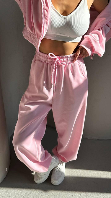 Жіночий прогулянковий оверсайз костюм-двійка: кофта та штани двонитка Барбі Одеса - фото 1