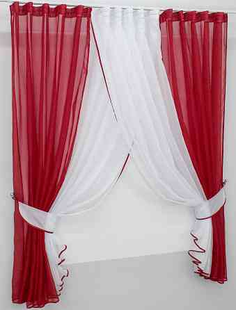 Кухонные шторки VR-Textil № 096к с подвязками красный с белым 400х170 см (50-806) Киев