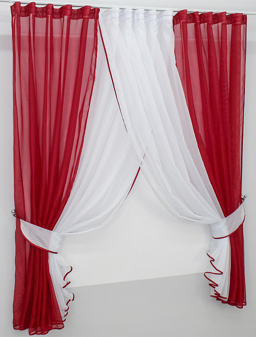 Кухонные шторки VR-Textil № 096к с подвязками красный с белым 400х170 см (50-806) Киев - изображение 2