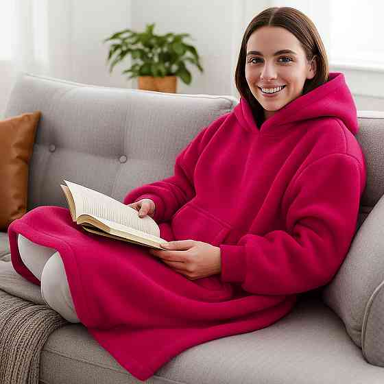 Плед толстовка з капюшоном (100х80см) HUGGLE HOODIE,Малиновий / Плед-худі / Оверсайз толстовка плед з капюшоном SBR Київ