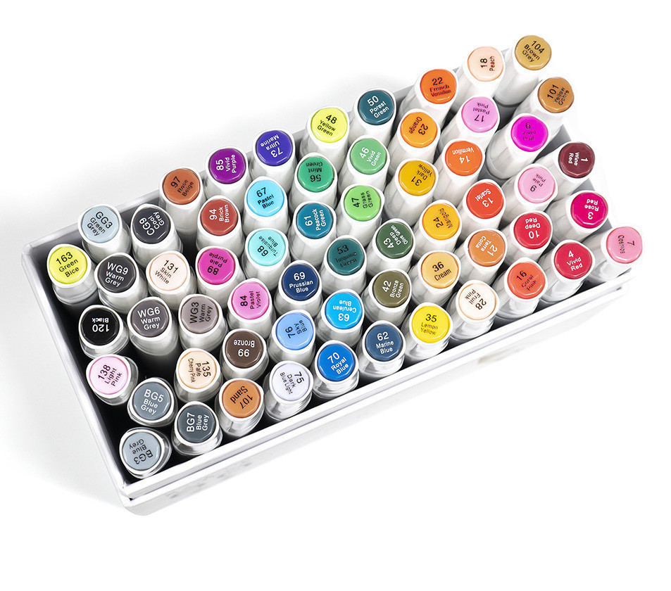 Набір професійних маркерів двосторонніх 60 штук Rich New для малювання і скетчинга на спиртовій основі Кам'янець-Подільський - фото 6