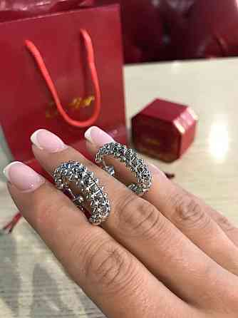 Cartier сережки з зубчиками біле золото/Малюття сережки кільця з зубчиками Одеса