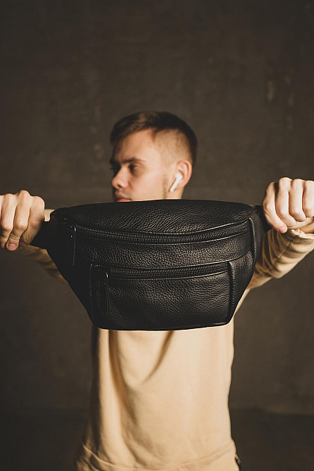 Сумка на пояс мужская из натуральной кожи флотарий SL004 (Черная) Сумы - изображение 9