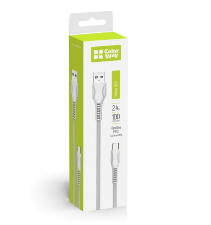Кабель USB MicroUSB ColorWay CW-CBUM028-WH 2,4A 1м білий Житомир - изображение 1