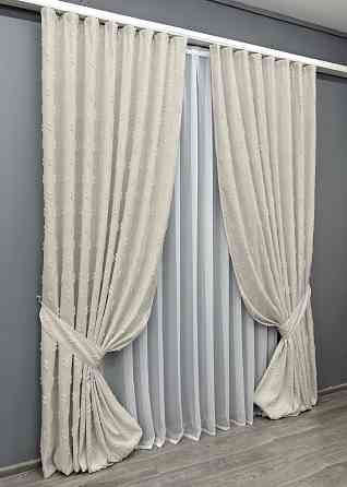 Комплект штор VR-Textil Льон Букле № 1881ш Молочний 165х295 см 2 шт (39-0106) Київ