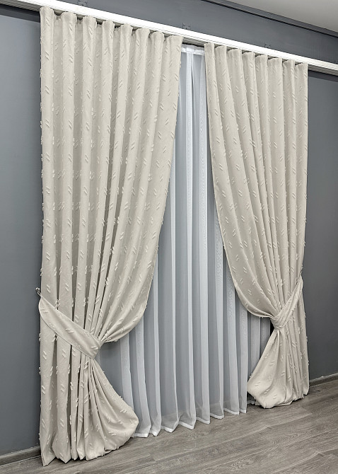 Комплект штор VR-Textil Льон Букле № 1881ш Молочний 165х295 см 2 шт (39-0106) Київ - фото 3