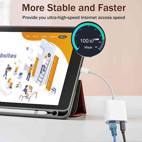 Адаптер Lightning в RJ45 Ethernet LAN для iPhone iPad iPod с зарядным портом 2 в 1 белый Киев