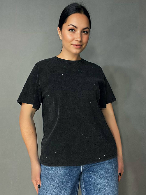 Футболка женская A-N 2668 вареная тай дай оверсайз с камешками черная, черный, one size Киев - изображение 15