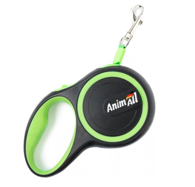Поводок-рулетка AnimAll М до 25 кг 5метров М (Салатово-чёрный) Винница - изображение 1