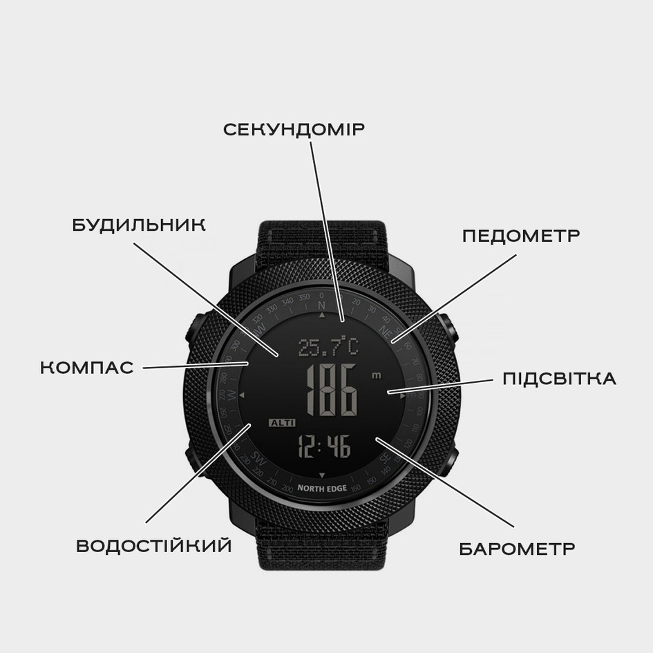 Часы мужские водостойкие тактические North Edge Apache Iron Edition (2 ремешка) Винница - изображение 7