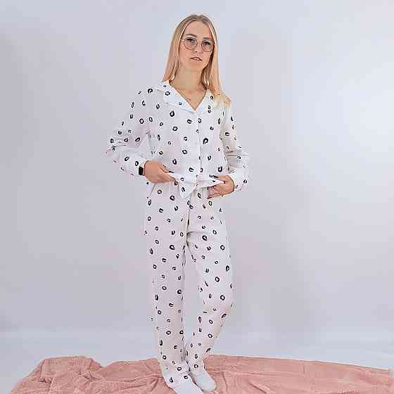 Муслінова жіноча піжама біла з леопардовим принтом сорочка+штани Кам'янець-Подільський