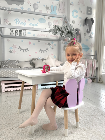 Детский столик с откидным верхом и стульчик, белый с фиолетовым Киев