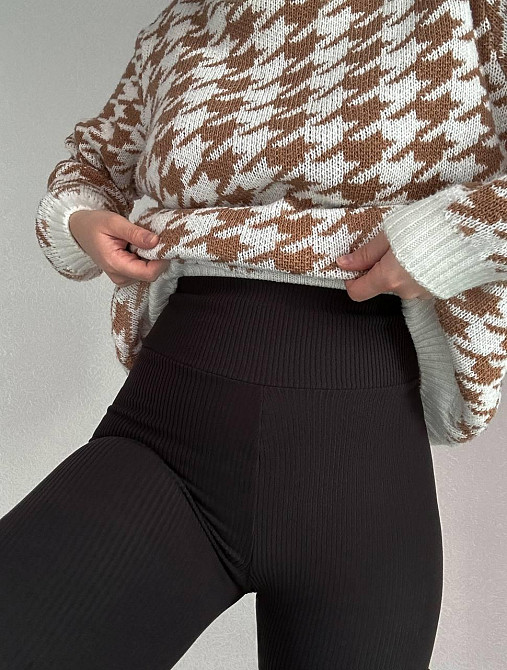 Жіночі теплі лосини в рубчик Чорний 42/44 Харків - фото 5