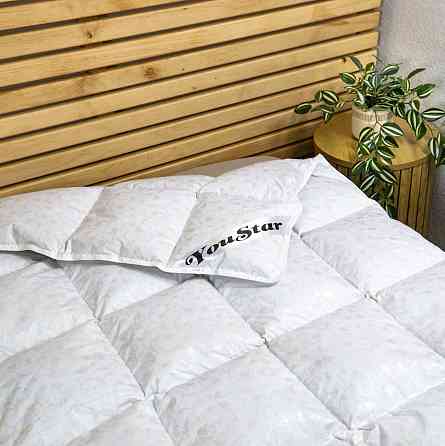 Полупуховое двуспальное одеяло YouStar 50% пух 50% перо, Тик, размер 175х205 см (Серебро) Сумы