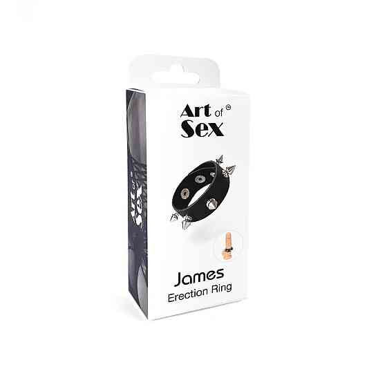 Эрекционное кольцо с шипами из натуральной кожи Art of Sex - James, цвет Черный Sex Aura Киев
